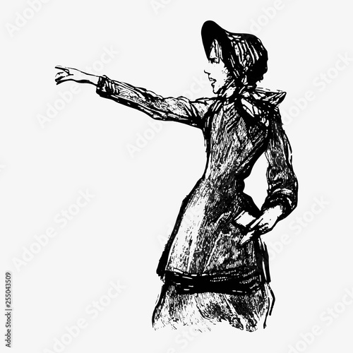 Woman pointing vintage drawing