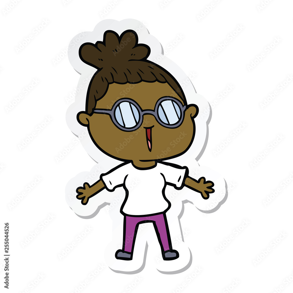 sticker of a cartoon woman wearing spectacles