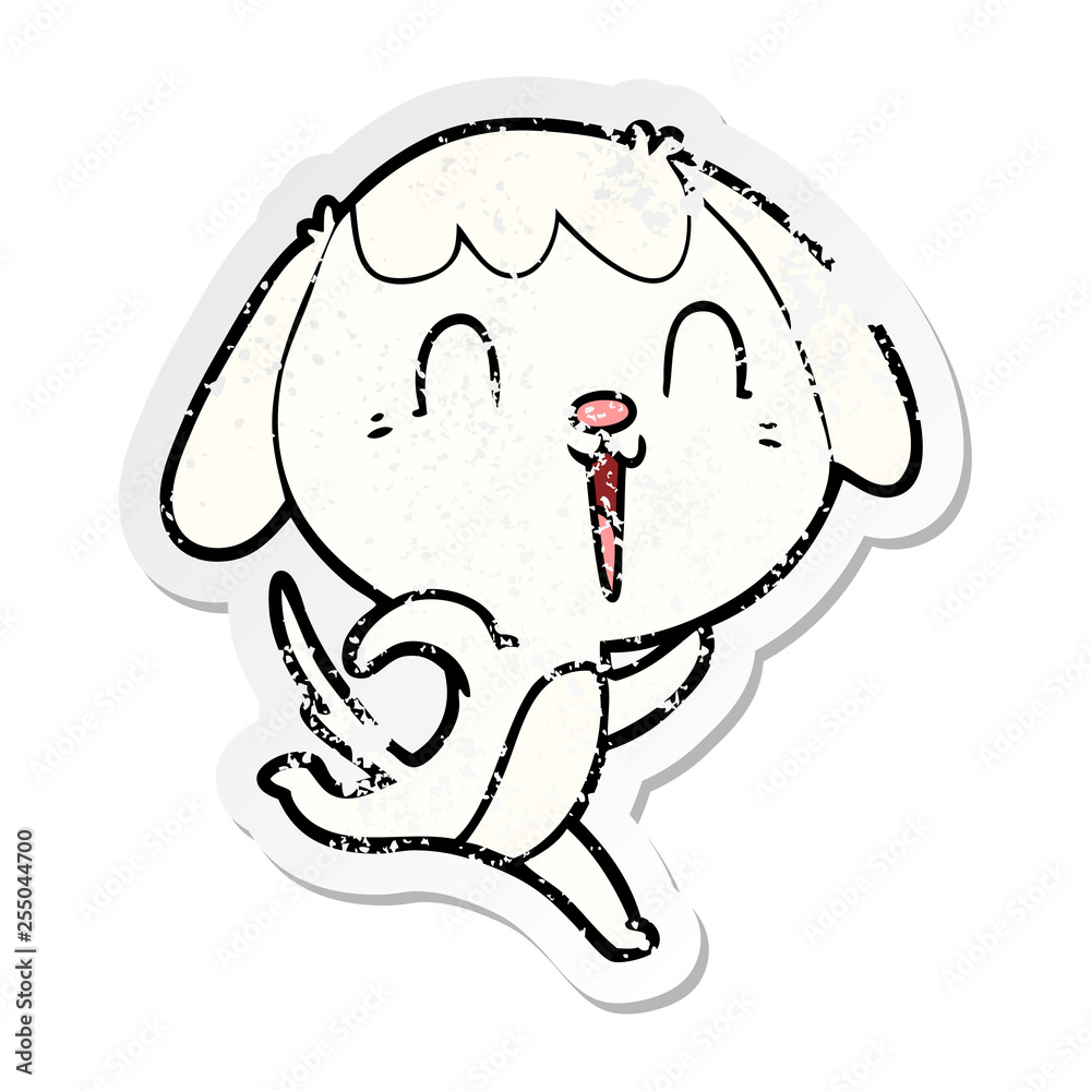 distressed sticker of a cute cartoon dog crying
