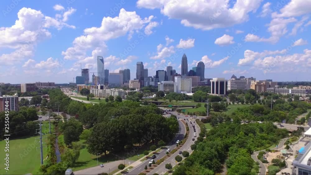Aerial drone shot of Charlotte, NC city skyline. This clip was filmed midday during the summer. Aerial drone shot of Charlotte, NC city skyline. This clip was filmed midday during the summer.