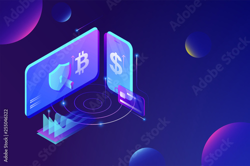 Online Cryptocurrency exchange platform service concept. markets and trading digital currency technology on smartphone and blockchain technology vector