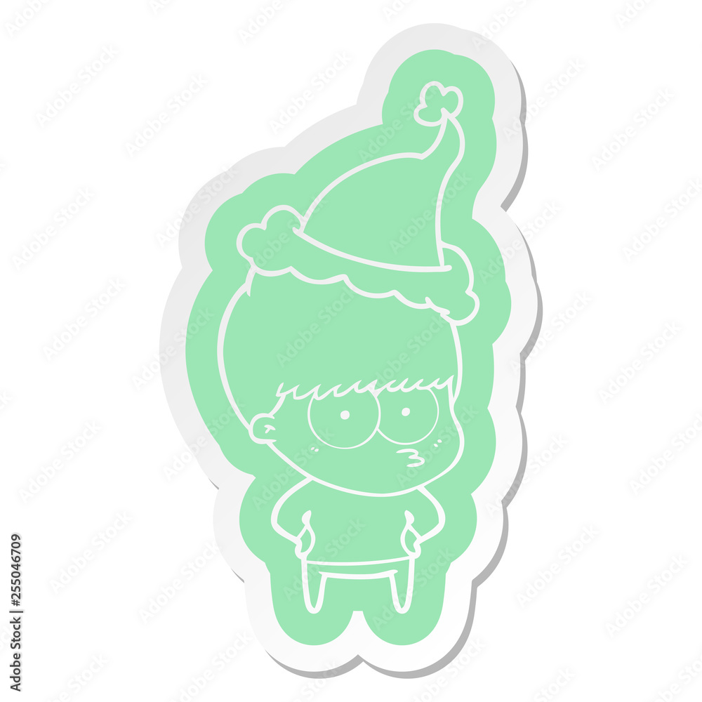 nervous cartoon sticker of a boy wearing santa hat nervous cartoon sticker of a boy wearing santa hat