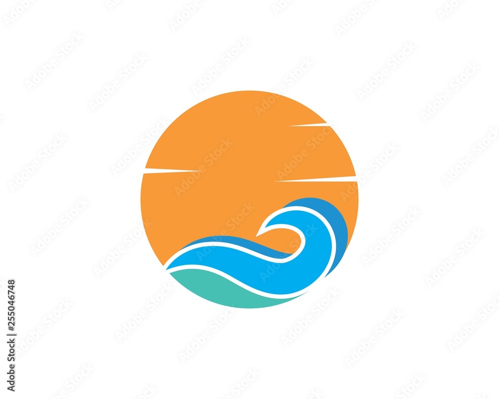 Fototapeta premium wave sun seagull vector illustration