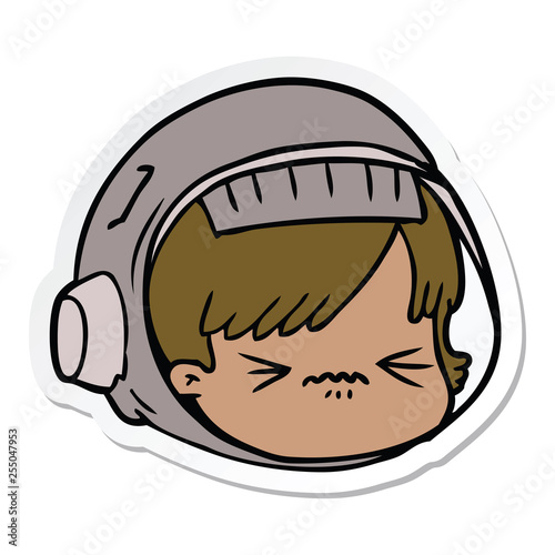 sticker of a cartoon stressed astronaut face