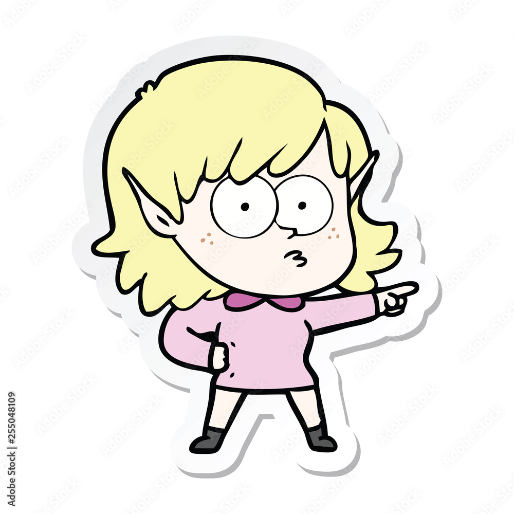 sticker of a cartoon elf girl staring and pointing sticker of a cartoon elf girl staring and pointing