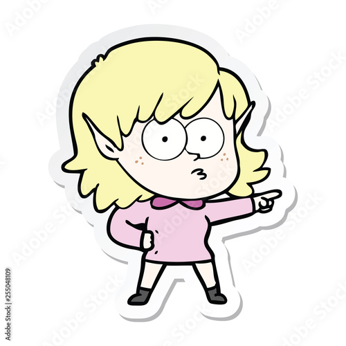 sticker of a cartoon elf girl staring and pointing