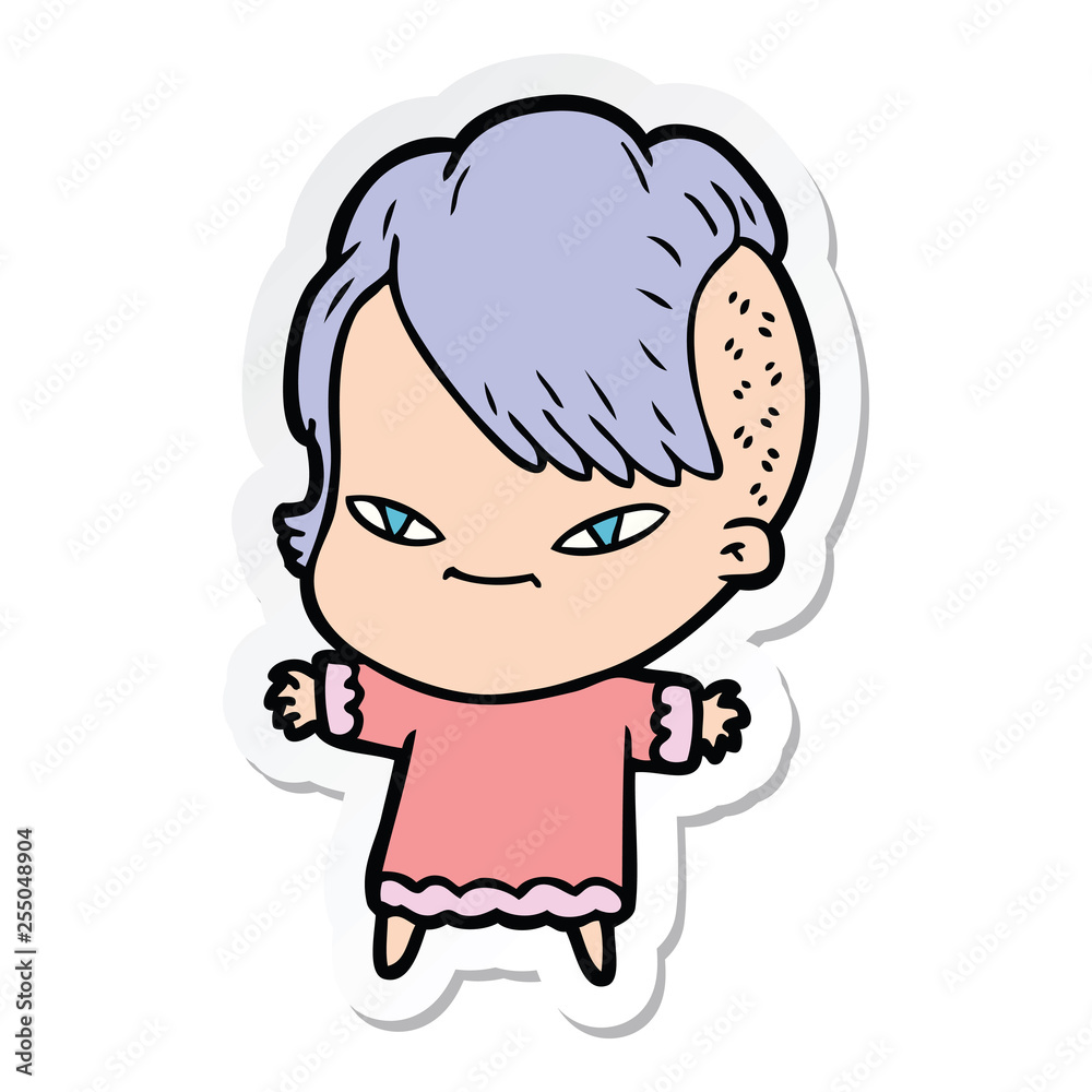 sticker of a cute cartoon girl with hipster haircut sticker of a cute cartoon girl with hipster haircut