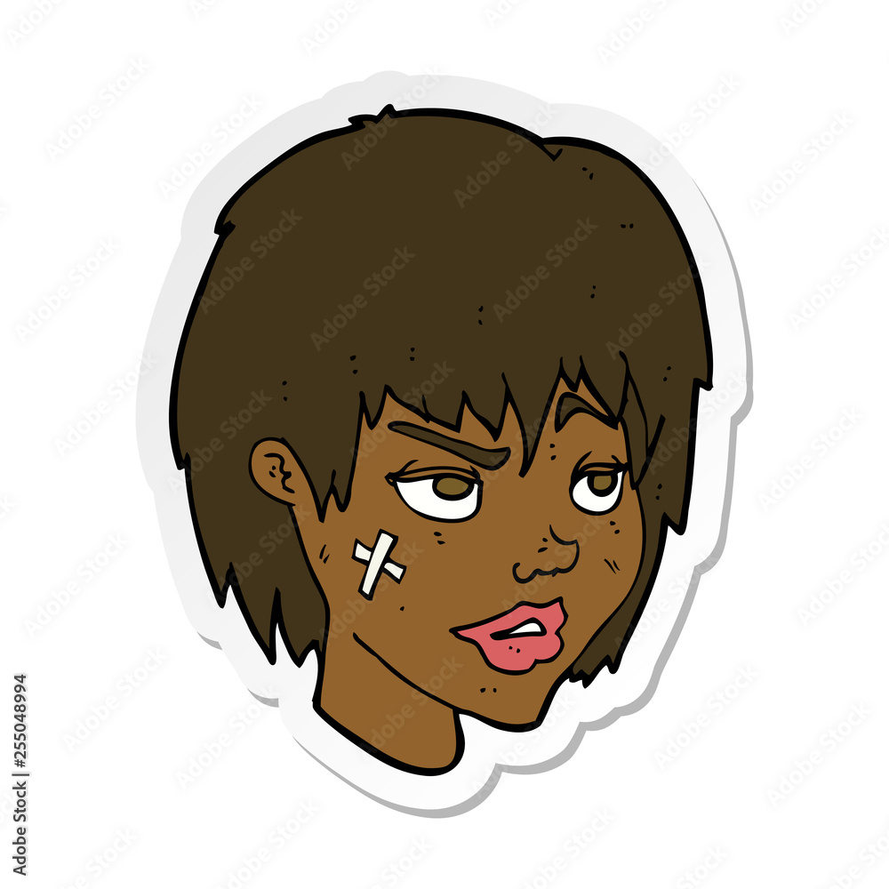 sticker of a cartoon woman with plaster on face sticker of a cartoon woman with plaster on face