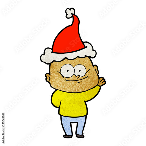 textured cartoon of a bald man staring wearing santa hat