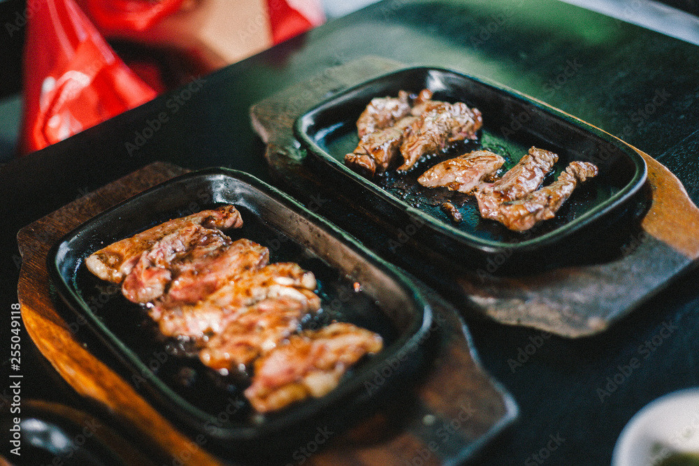 Sliced grill Steak on a pan