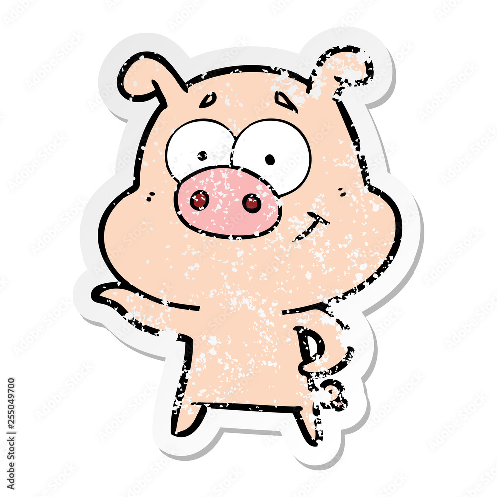 Fototapeta premium distressed sticker of a cartoon pig pointing