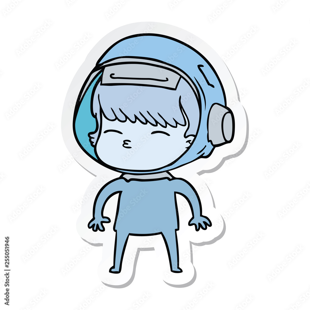 sticker of a cartoon curious astronaut