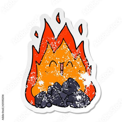distressed sticker of a cartoon blazing coal fire