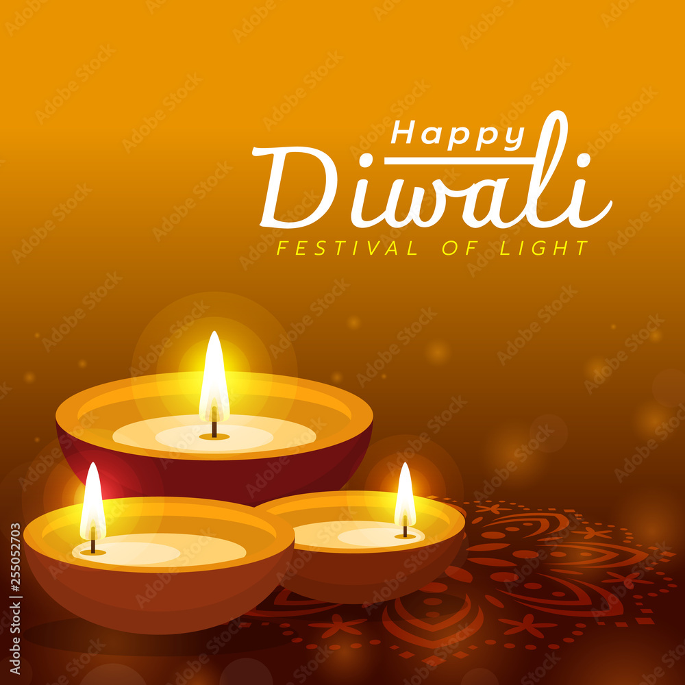 Happy Diwali festival with diwali lamp light and abstract bokeh background Happy Diwali festival with diwali lamp light and abstract bokeh background
