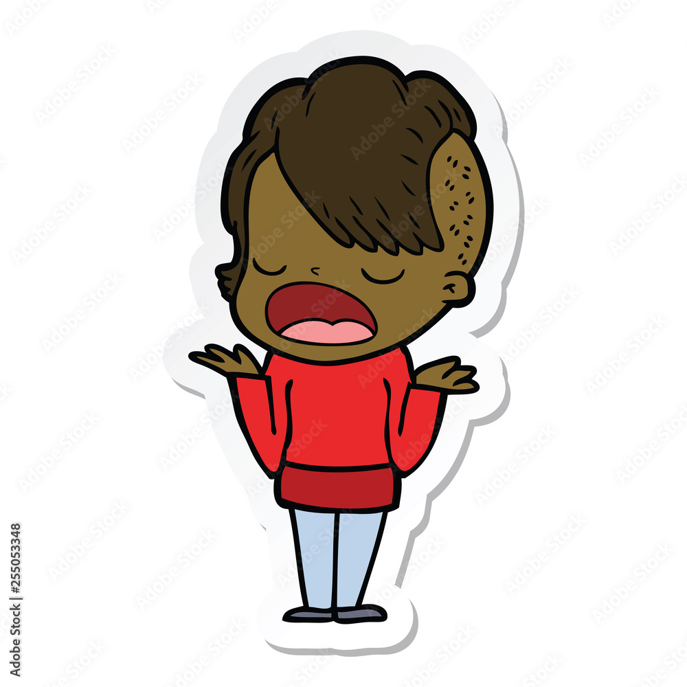 sticker of a cartoon cool hipster girl talking sticker of a cartoon cool hipster girl talking