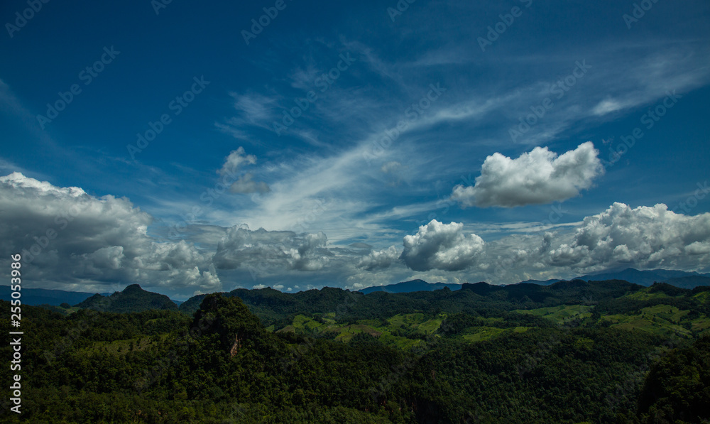  Panorama view blue sky & cloudy nature, Blue sky in Thailand.