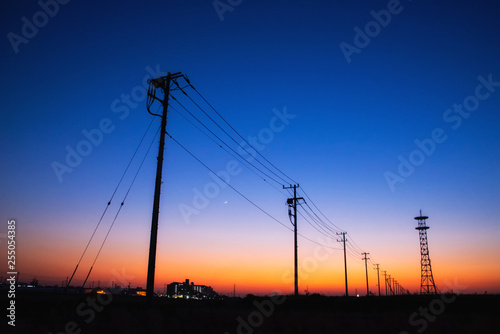夕焼けと電信柱
