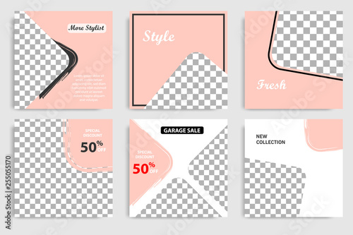 Editable square abstract geometric banner template for social media post and cover. Minimalist design background in soft orange pastel peach color. Vector illustration