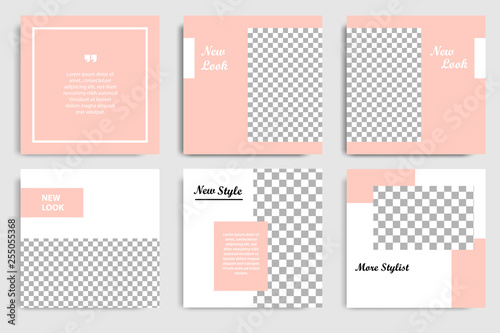 Editable square abstract geometric banner template for social media post and cover. Minimalist design background in soft orange pastel peach color. Vector illustration