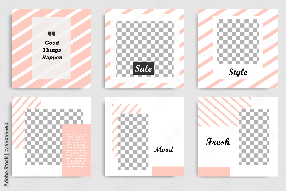 Editable square abstract geometric banner template for social media post and cover. Minimalist design background in soft orange pastel peach color. Vector illustration Editable square abstract geometric banner template for social media post and cover. Minimalist design background in soft orange pastel peach color. Vector illustration