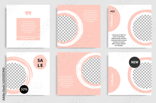 Editable square abstract geometric banner template for social media post and cover. Minimalist design background in soft orange pastel peach color. Vector illustration