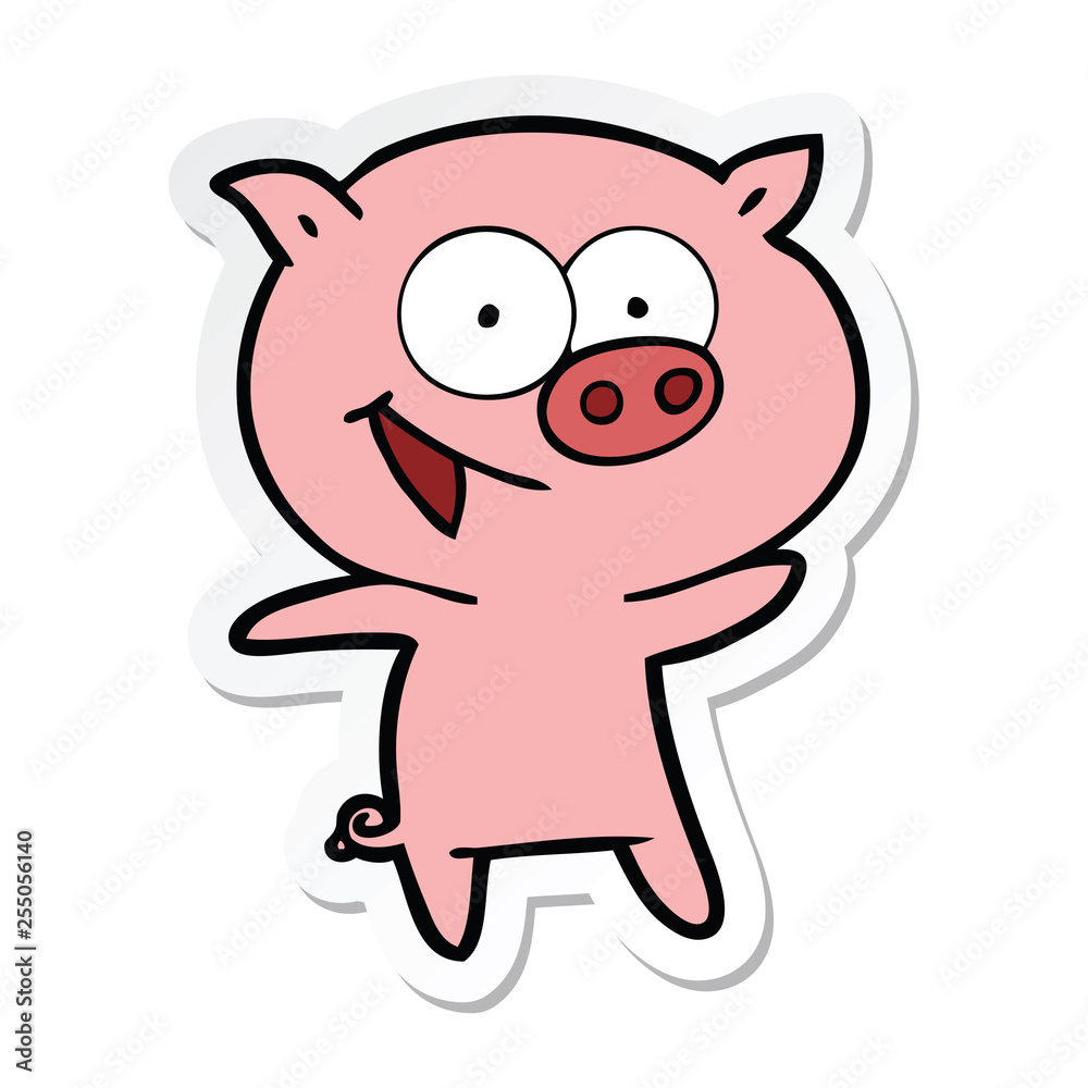 sticker of a cheerful pig cartoon sticker of a cheerful pig cartoon