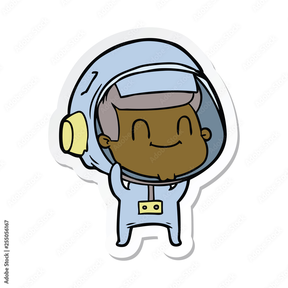 sticker of a happy cartoon astronaut man