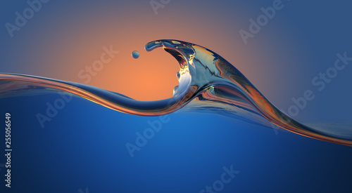 Fototapeta Naklejka Na Ścianę i Meble -  Vibrant sunset sea Water wave with copyspace blue background
