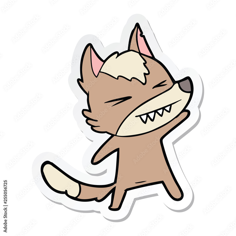 sticker of a angry wolf cartoon sticker of a angry wolf cartoon