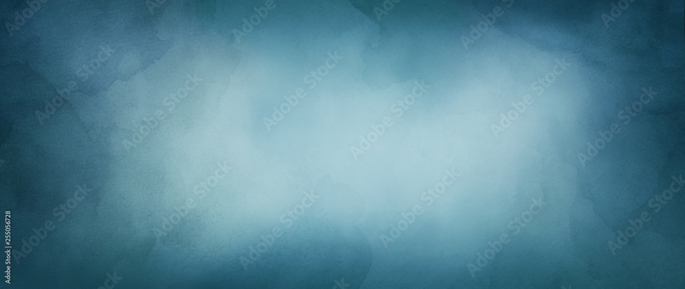Fototapeta premium Blue background with watercolor texture with abstract marbled border design, elegant blue green paper or wallpaper