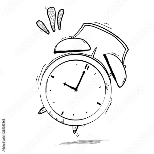 doodle hand drawn Alarm clock sketch vector