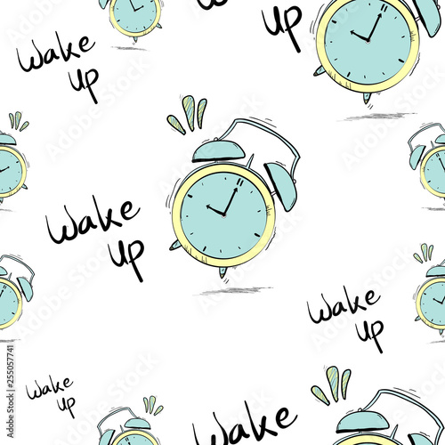 cute seamless pattern doodle hand drawn Alarm clock sketch vector