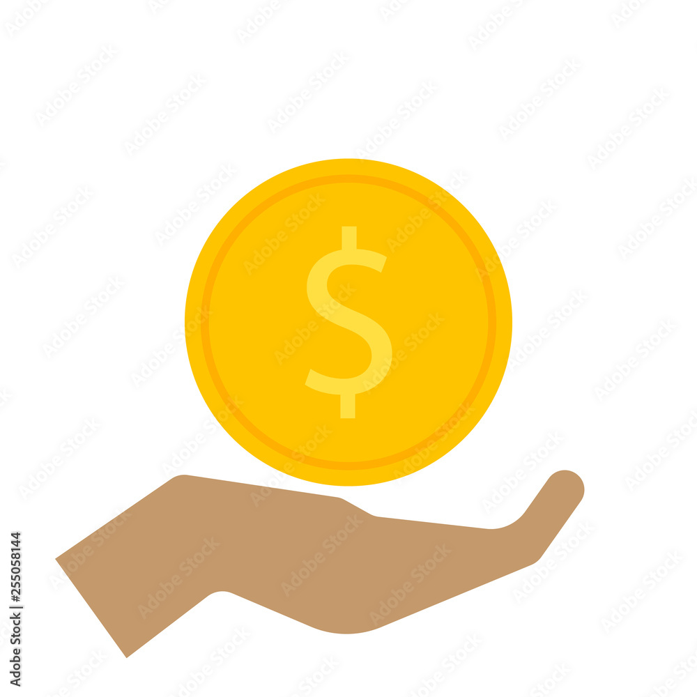 hand with Money gold coin icon finance concept. hand with Money gold coin icon finance concept.
