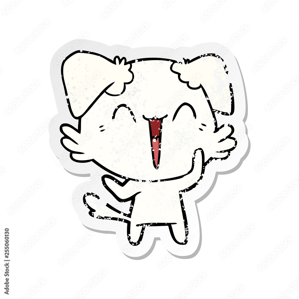 distressed sticker of a happy little dog cartoon distressed sticker of a happy little dog cartoon