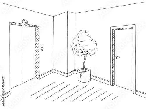 Corridor graphic black white interior sketch illustration vector