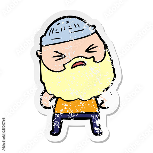 distressed sticker of a cartoon man with beard