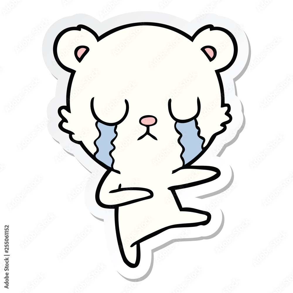 sticker of a crying polar bear cartoon