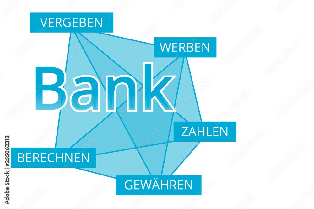 Bank - Begriffe verbinden, Farbe blau
