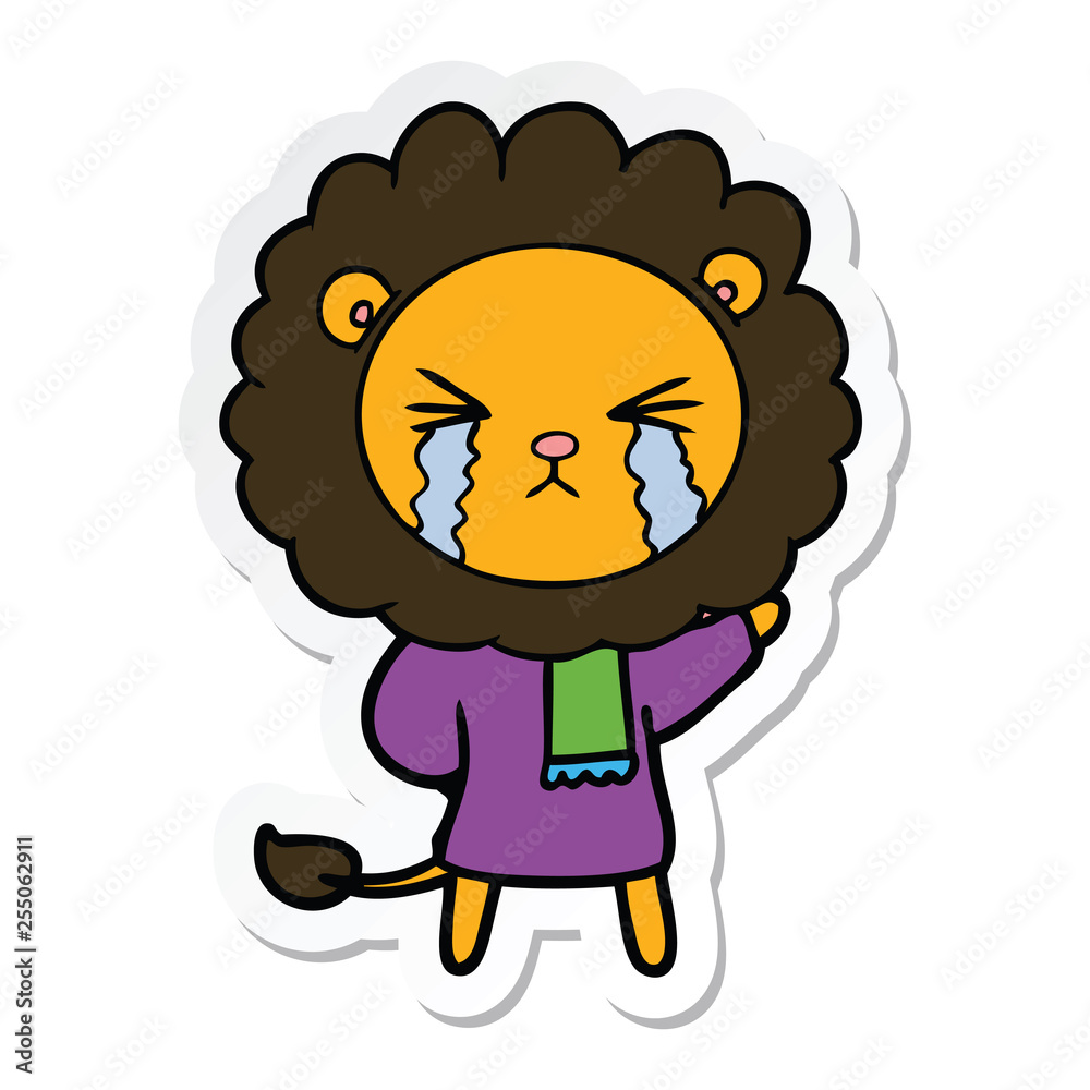 sticker of a cartoon crying lion sticker of a cartoon crying lion