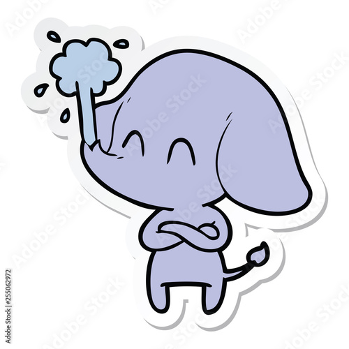 sticker of a cute cartoon elephant spouting water