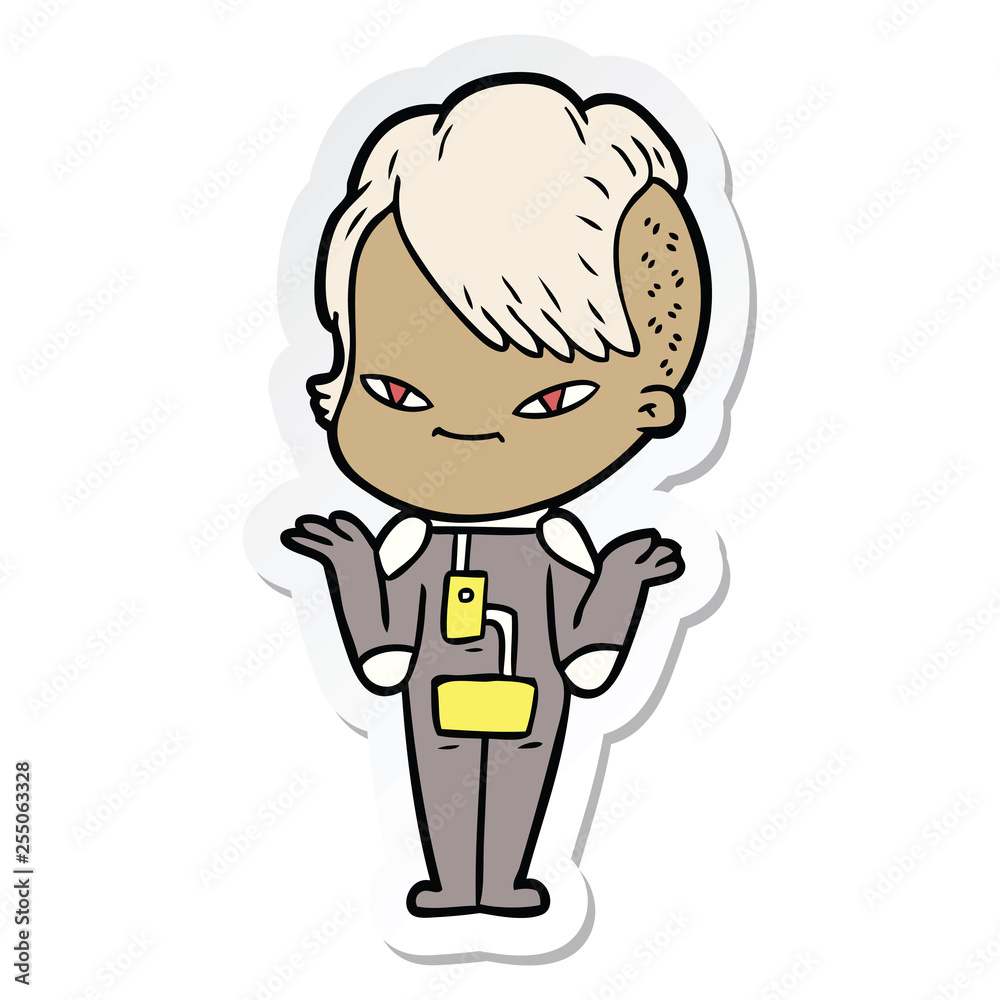 sticker of a cute cartoon girl with hipster haircut sticker of a cute cartoon girl with hipster haircut