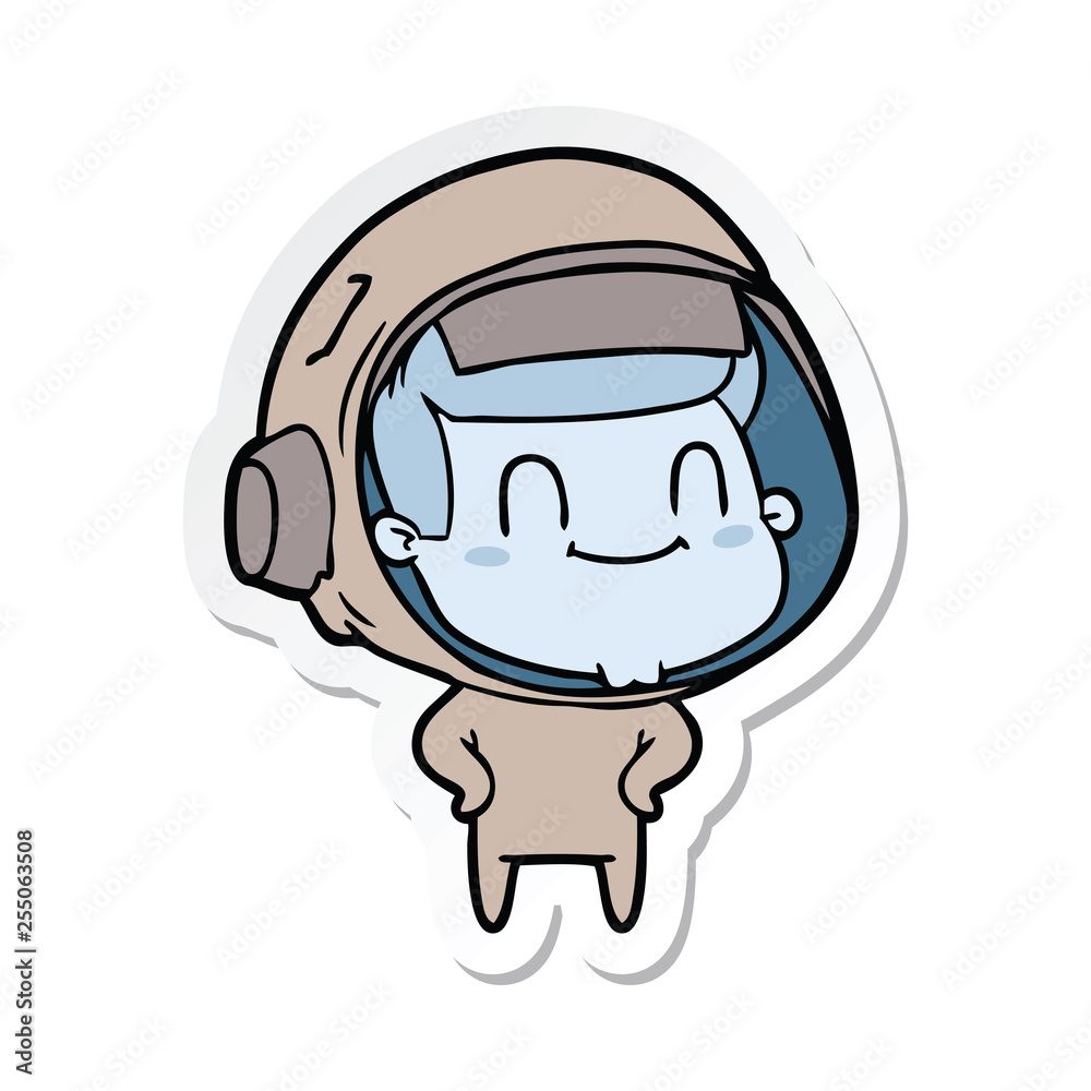 sticker of a happy cartoon astronaut man sticker of a happy cartoon astronaut man