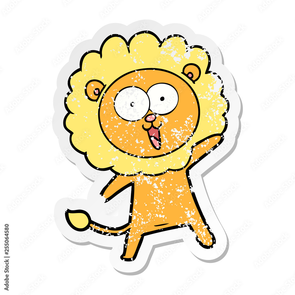 distressed sticker of a happy cartoon lion distressed sticker of a happy cartoon lion