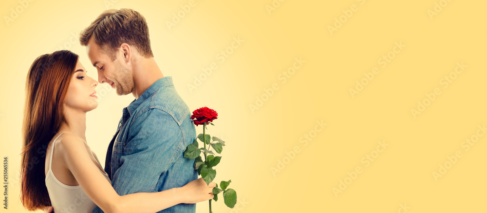 Hugging couple with rose Hugging couple with rose