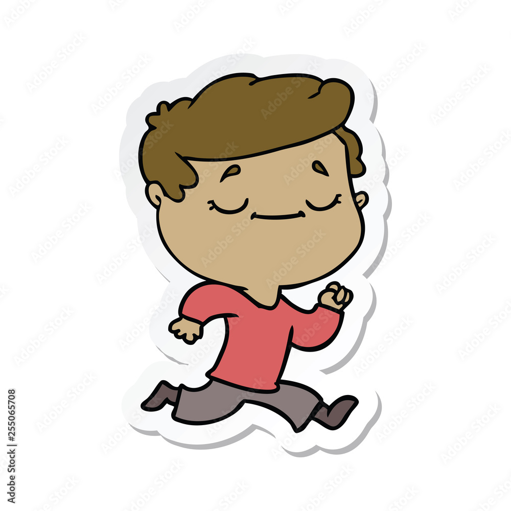 sticker of a cartoon peaceful man running sticker of a cartoon peaceful man running