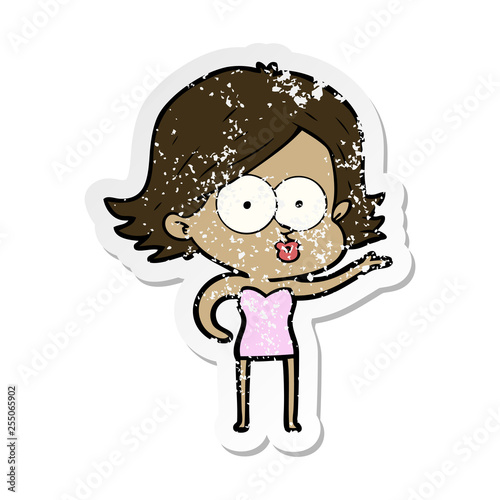 distressed sticker of a cartoon girl pouting