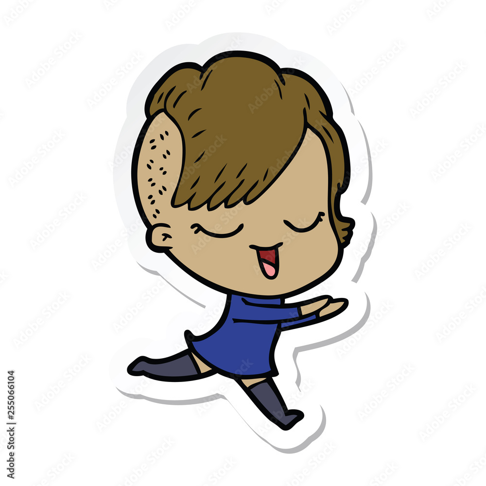 sticker of a happy cartoon girl sticker of a happy cartoon girl