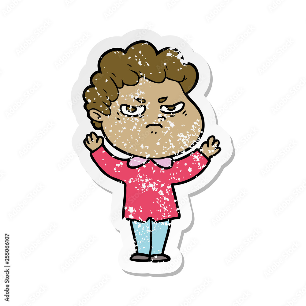distressed sticker of a cartoon angry man distressed sticker of a cartoon angry man