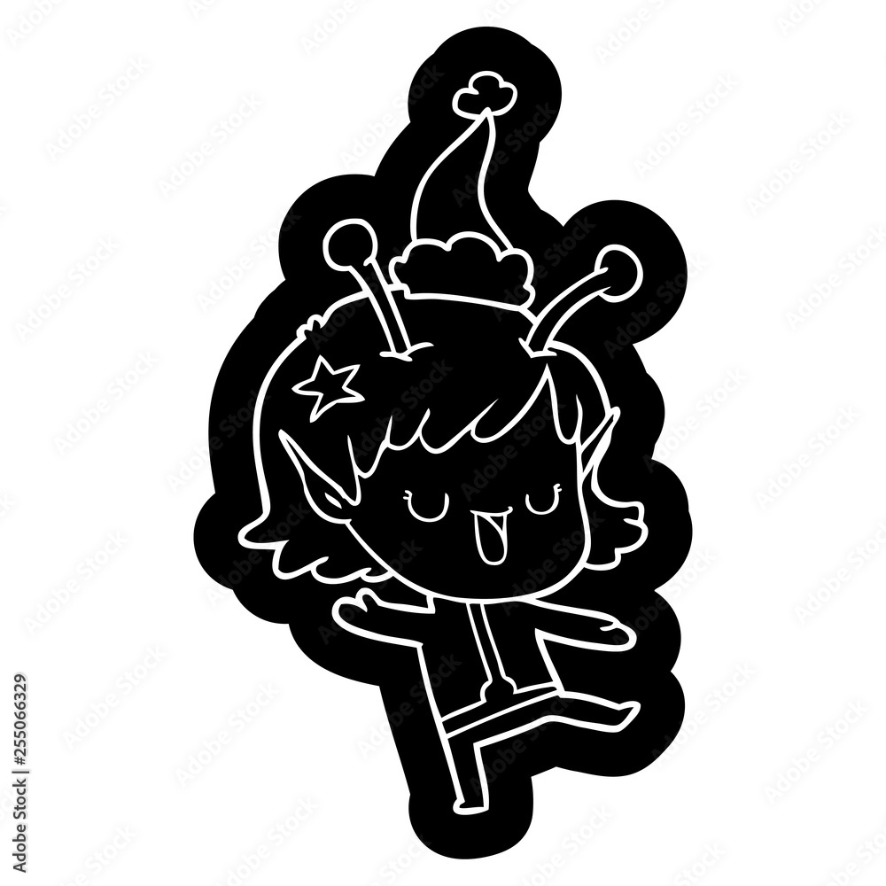 happy alien girl cartoon icon of a wearing santa hat happy alien girl cartoon icon of a wearing santa hat