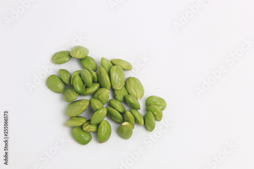Parkia speciosa seeds or bitter bean on white background
